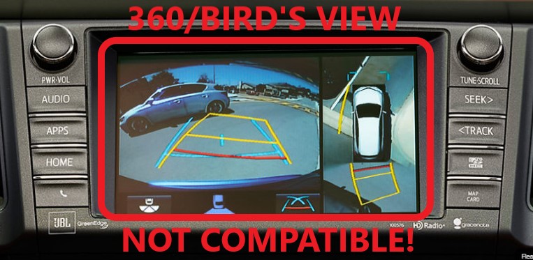 Example of a Toyota factory 360-degree camera view that is not compatible with this Apple CarPlay and Android Auto integration module