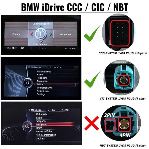 BMW CCC ir CIC iDrive meniu bei LVDS jungčių atpažinimo vadovas