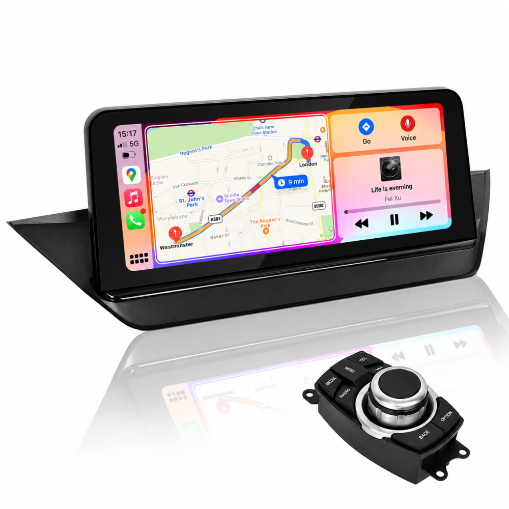 Black CarPlay screen with rotary controller