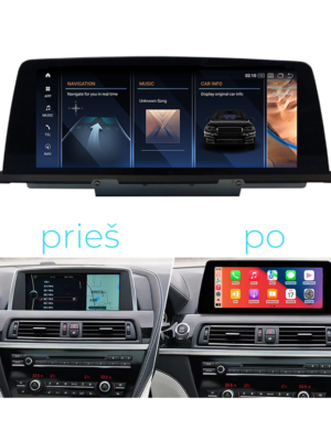bmw 6 android multimedijos ekranas prieš po