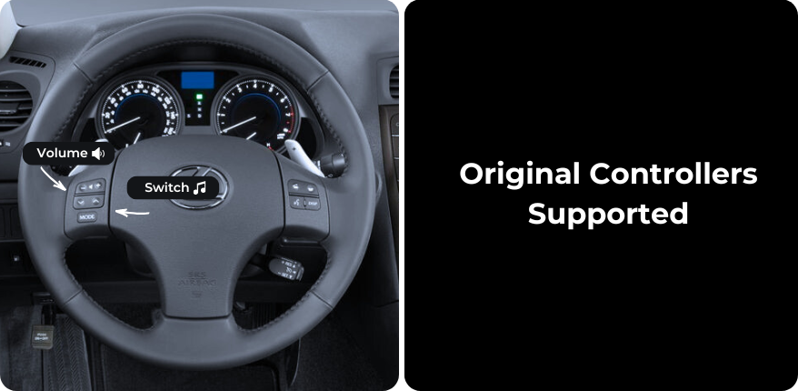 Integration supports original car buttons for music, volume, menu control