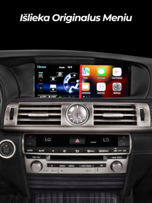 Atlikus modulio integraciją Lexus automobiliui išlieka originalus meniu, taip pat galima pereiti ir į Apple Carplay Android Auto meniu