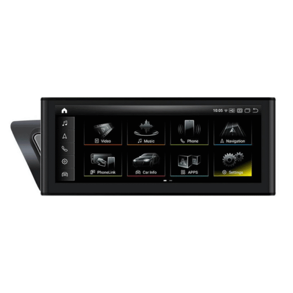 Automobilių multimedija su liečiamo ekrano funkcija skirta specialiai Audi modeliams.