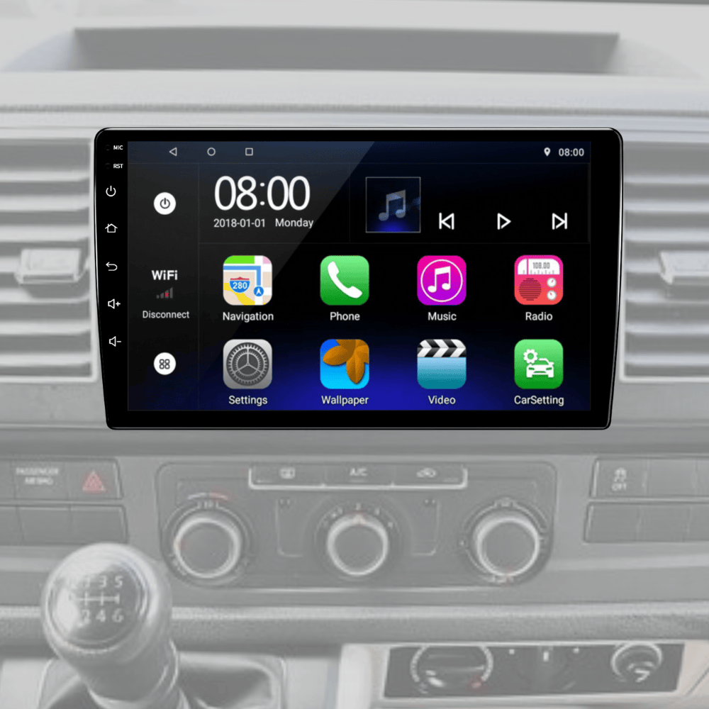 Volkswagen Transporter multimedija puikiai suderinta su automobilio interjeru. Liečiamas ekranas ir android operacinė sistema.