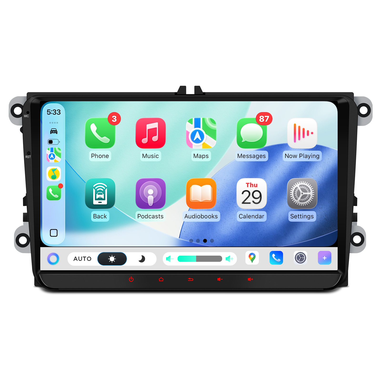 Apple CarPlay menu on the Volkswagen Škoda SEAT 9-inch touchscreen