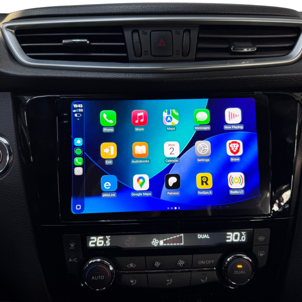 Nissan Qashqai X-Trail Apple Carplay Android Auto liečiamas ekranas 9/10 colių