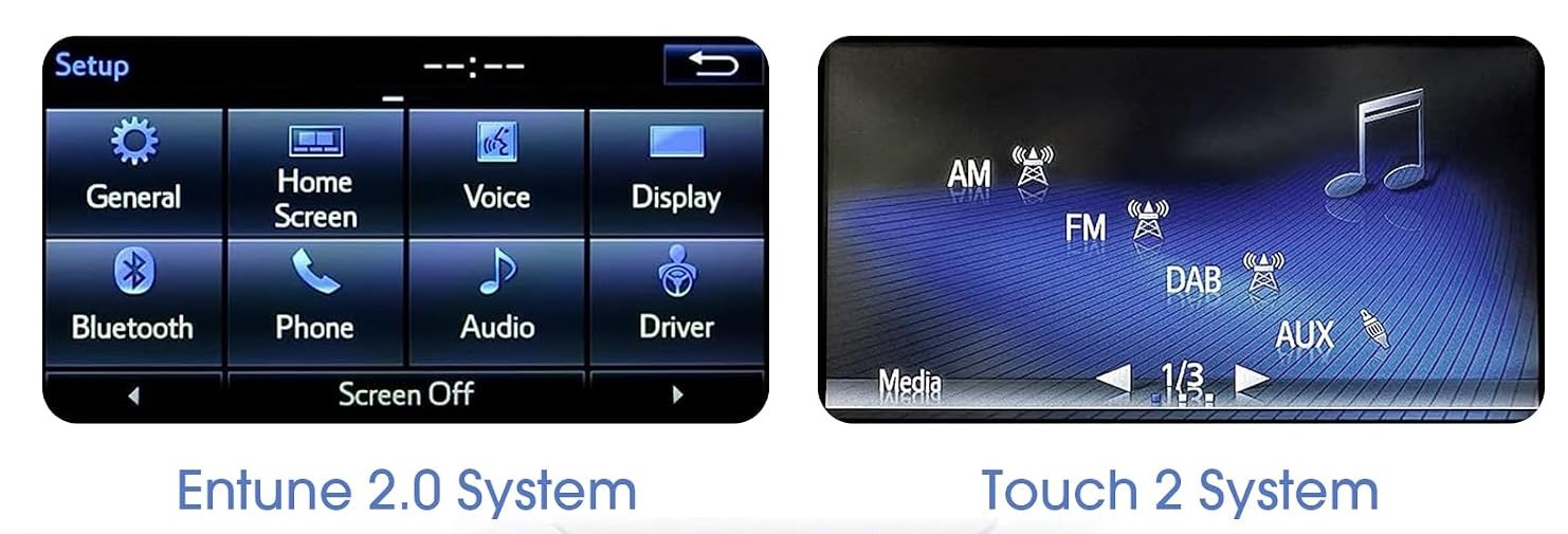 Toyota Entune 2.0 ir Touch 2 multimedijos sistemų atpažinimas