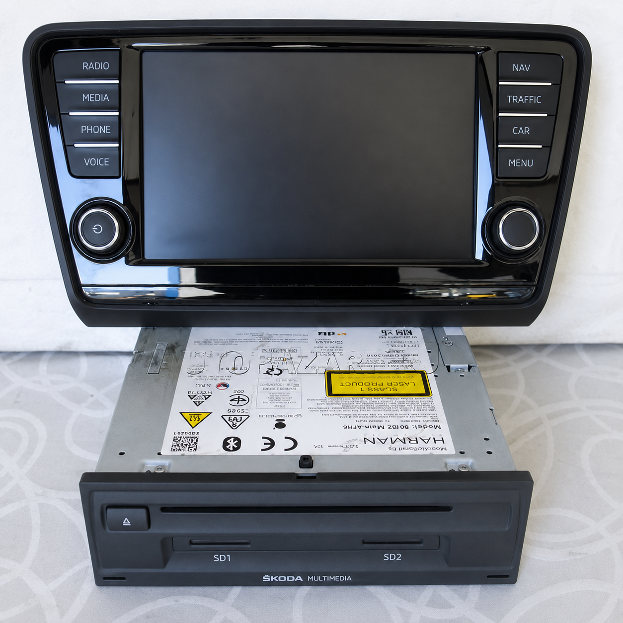 Škoda MIB1 or MIB2 system with separate multimedia head unit and SD-card slots installed inside the passenger glovebox