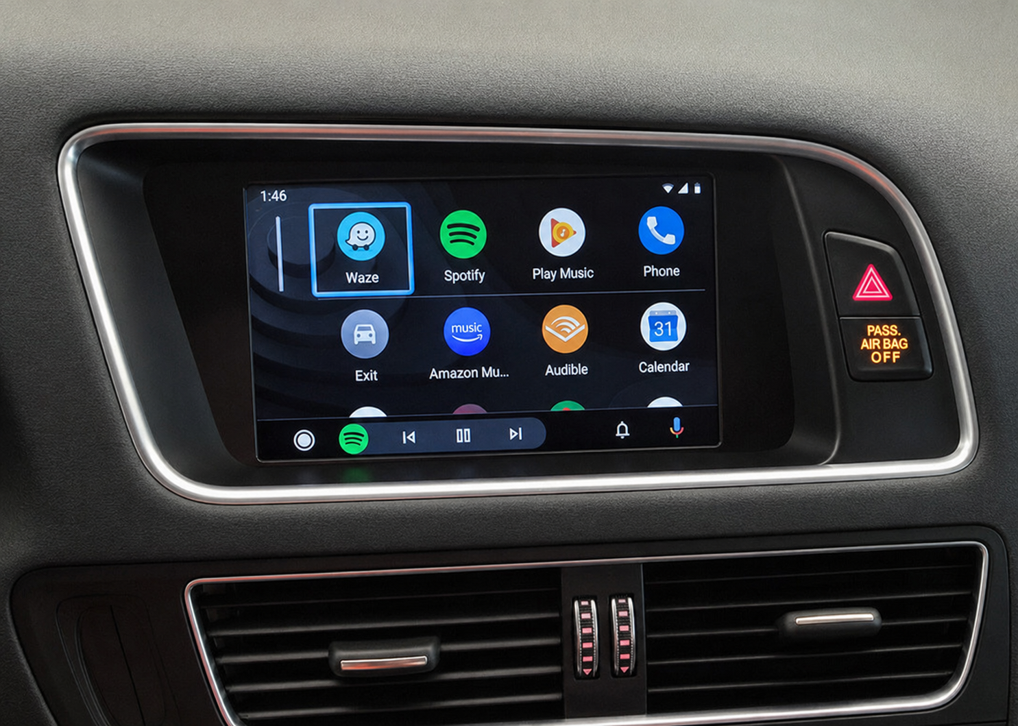 Android Auto programėlių meniu originaliame Audi MMI 3G ekrane