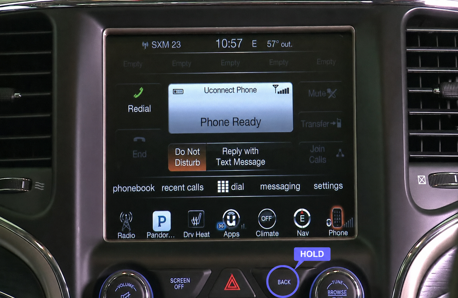 Steering-wheel button used to switch between Uconnect and Apple CarPlay