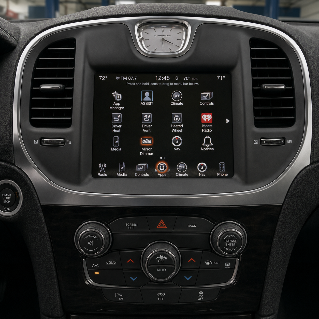 Original Chrysler 300 Uconnect 8.4 Gen 2 screen and surrounding controls