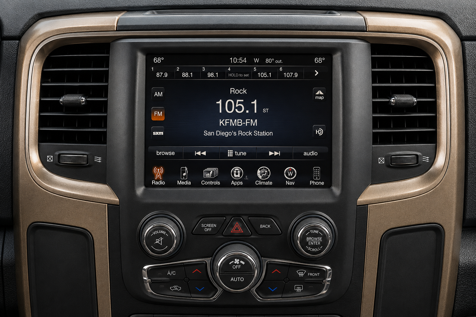 Example of an original Dodge Uconnect 8.4 multimedia system